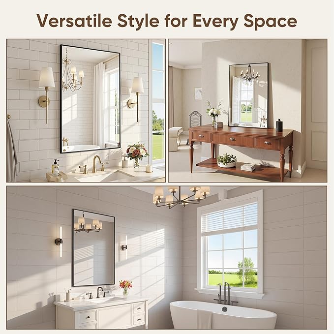 Bathroom Mirrors for Over Sink 24" x 36", Black Metal Frame Rectangle Wall Mirror, Modern Farmhouse Vanity Mirror(Horizontal/Vertical)