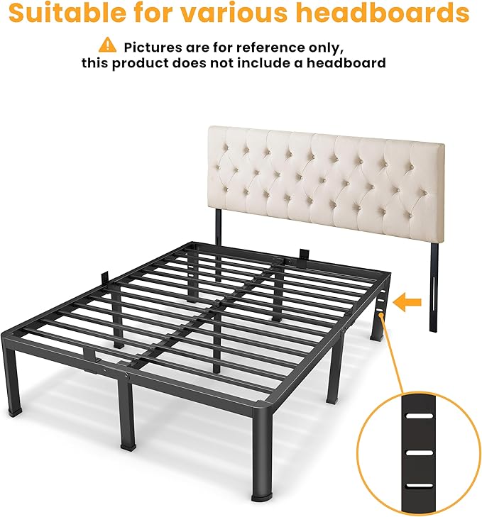 14 Inch King Bed Frame, Metal Platform Bed Frame with Round Corner Legs, 3500 lbs Heavy Duty Steel Slats Support, No Box Spring Needed, Noise Free, Easy Assembly, Black