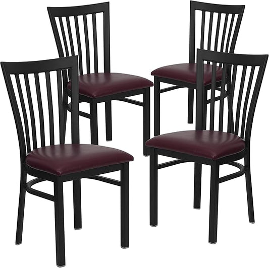 Flash Furniture 4 Pack HERCULES Series Black School House Back Metal Restaurant Chair - Burgundy Vinyl Seat