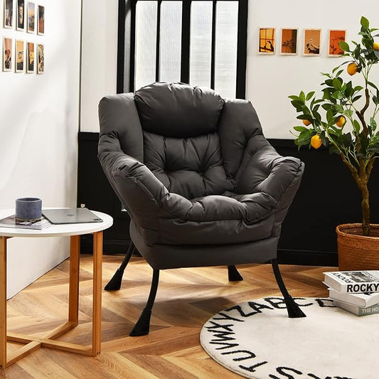 GORELAX Modern Lazy Chair,Upholstered Lounge Accent Chair, Single Leisure Sofa Chair with Armrests & Side Pocket, Comfy Reading Chair for Bedroom, Living Room, Dorm Room (Grey)