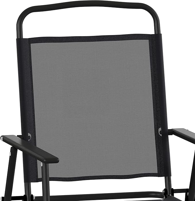 Flash Furniture Mystic Folding Patio Sling Chairs, Outdoor Textilene Lawn Chairs with Armrests, Set of 2, Black