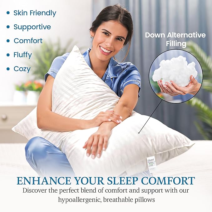 Queen Size Pillows Set of 2 Down Alternative – Soft & Fluffy Queen Pillow with Soft & Brushed Cover, Hotel Quality Pillows for Bed, Perfect Bed Pillows for Side and Back Sleepers, Size 20"x28"