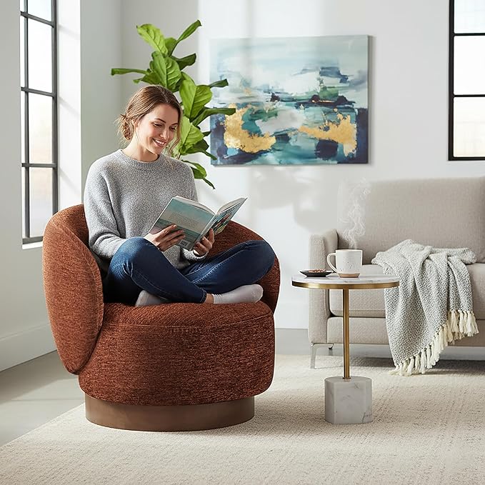 Swivel Accent Chair Modern Round Barrel Armchair with Upholstered Performance Fabric for Living Room Bedroom Waitingroom,1 Box,Red