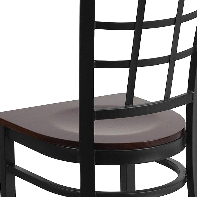 Flash Furniture HERCULES Series Black Window Back Metal Restaurant Chair - Walnut Wood Seat