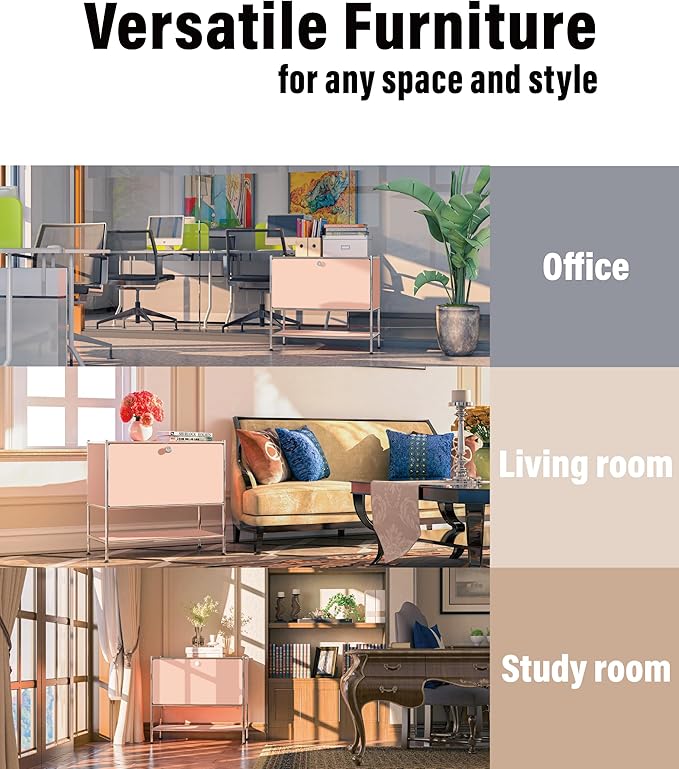 Metal Sidetable with Flap Door, 27.5" Height - DIY Modern Furnishing for Home, Office, Foyer, Bedroom - Night Stand, Book Shelf, Bookshelf, Cube Storage Organizer, Bedside Table (Matt Pink)