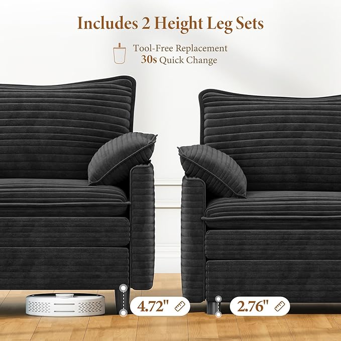 Vesgantti Large Modular Sectional Sofa, Big Comfy Cloud Couch with Ottoman Deep Seat Corduroy Cloud Sofa, 9 Seater Large Sectional Couches for Living Room, Bedroom and Apartment, Gray | Sink-in Comfort, Height Adjustable, Easy Rearrangement, Extra-deep...