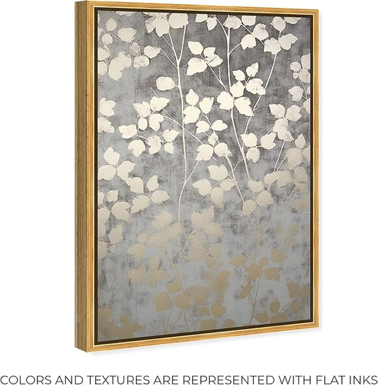 Art Remedy Silvery Gray Garden Canvas Elegant Floral Wall Art, Gold Frame, 10" x 15"
