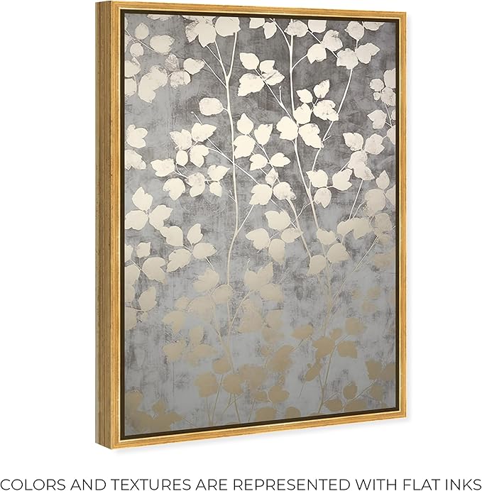 Art Remedy Silvery Gray Garden Canvas Elegant Floral Wall Art, Gold Frame, 20" x 30"