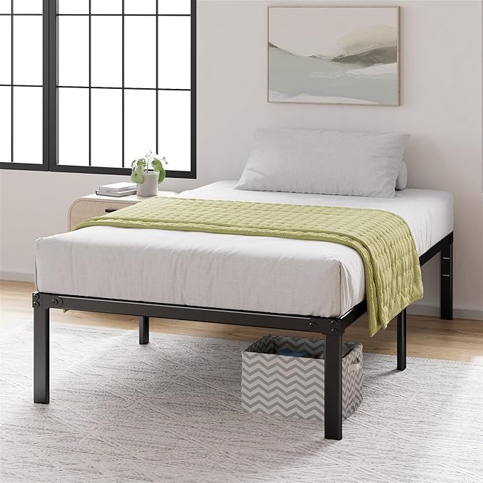 ZINUS Yelena 18 Inch Twin Metal Platform Bed Frame, Steel Slat Support, No Box Spring Needed, Eco Friendly WonderBox(TM) Packaging, Easy Assembly, Black