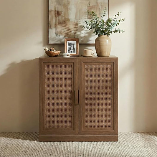 Casaphoria Adam Sideboard Buffet Cabinet with Storage, Sideboard Cabinet with Rattan Doors & Adjustable Shelves, 31" W x 36" H Coffee Bar for Entryway Kitchen Living Room, Walnut