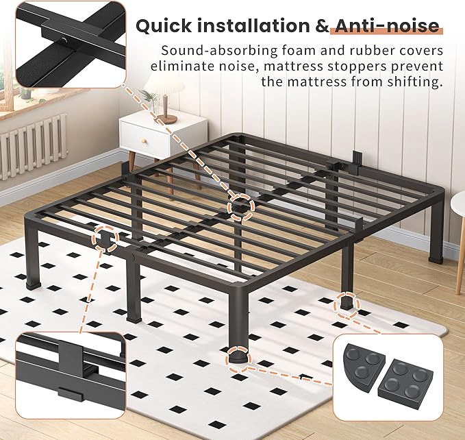 20 Inch King Heavy Duty 3500 lbs Bed Frame with Round-Corner Legs & Anti-Squeak Design – Quick Assembly Metal Platform, No Box Spring Needed