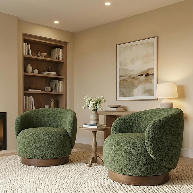 Swivel Accent Chair Round Barrel Armchair Upholstered Performance Fabric for Living Room Bedroom Waitingroom,1 Box,Moss Green