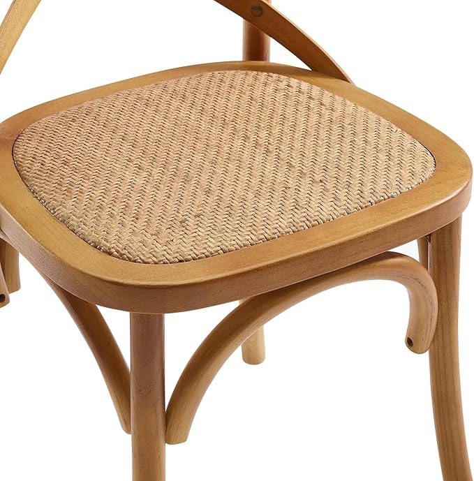 Modway Gear Rustic Modern Farmhouse Elm Wood Rattan Dining Chair in Walnut