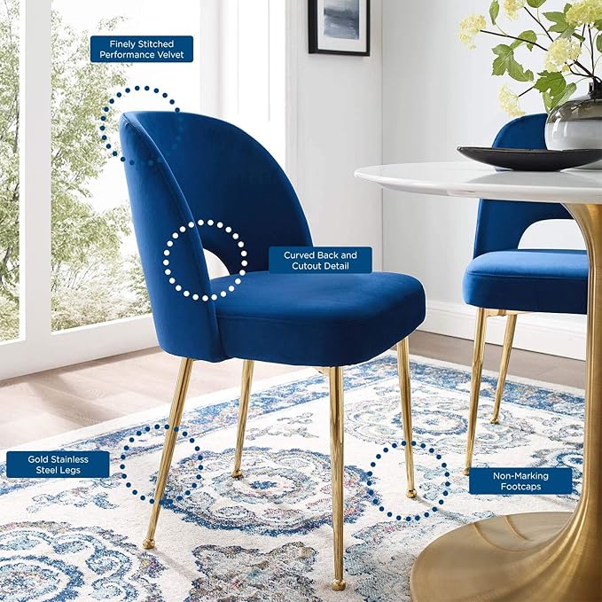 Modway Rouse Performance Velvet Dining Side Chair in Navy