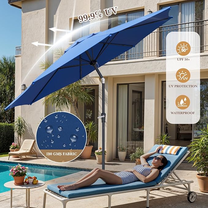 Sannwsg Outdoor Patio Umbrella,Table Umbrella with Push Button Tilt and Crank,Market Umbrella with 8 Sturdy Ribs,Yard Umbrella