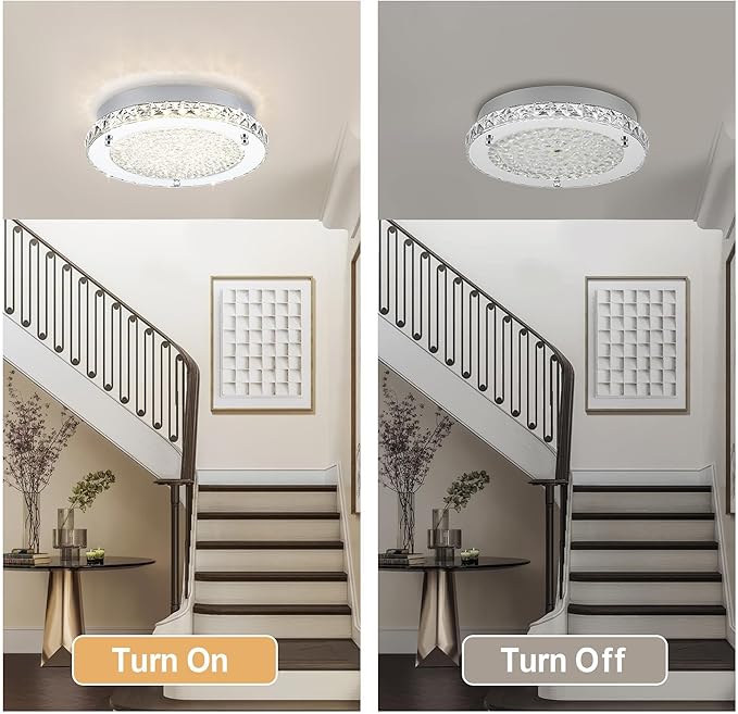Flush Mount Crystal Ceiling Light Modern LED Ceiling Light Fixture Flush Mount 13 Inch Kitchen Ceiling Light for Bedroom, Laundry Room, Hallway, Balcony, Dimmable 3000K/4000K/5000K