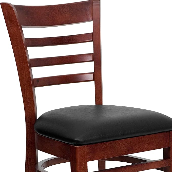 Flash Furniture HERCULES Series Ladder Back Mahogany Wood Restaurant Chair - Black Vinyl Seat