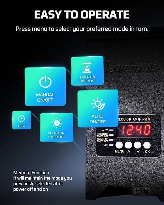 DEWENWILS 200W Low Voltage Landscape Transformer, 120V to 12V/15VAC, Landscape Lighting Transformer, Dusk to Dawn Sensor & Timer, Weatherproof Low Voltage Transformer for Spotlight, Pathway Light