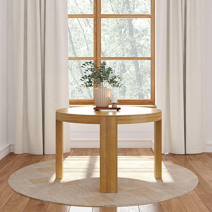 Plank+Beam 47 Inch Contour Round Dining Table, for Kitchen and Dining Room, Pecan