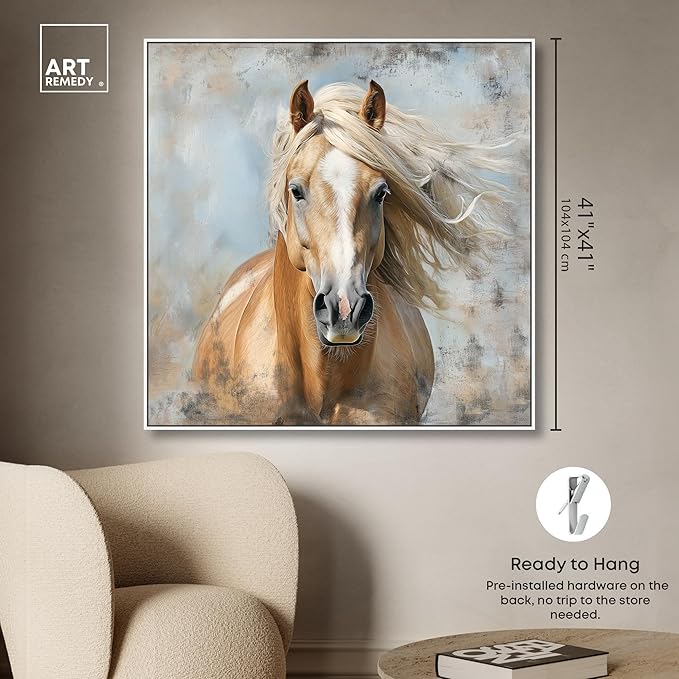 Art Remedy Rustic Rider Canvas Horse Wall Art, White Frame, 40" x 40"