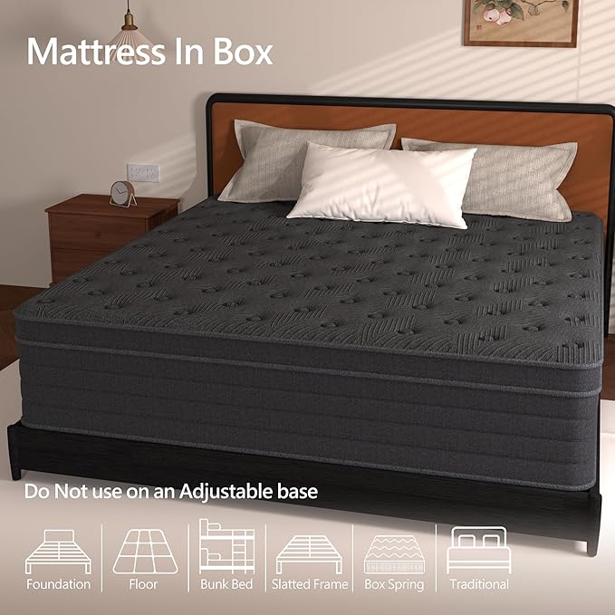 Queen Size Mattress 14 Inch,Hybrid Mattress in a Box with Individual Pocket Spring,Gel Memory Foam Queen Mattress,Breathable Supportive and Pressure Relief for Cool Night,Medium Firm