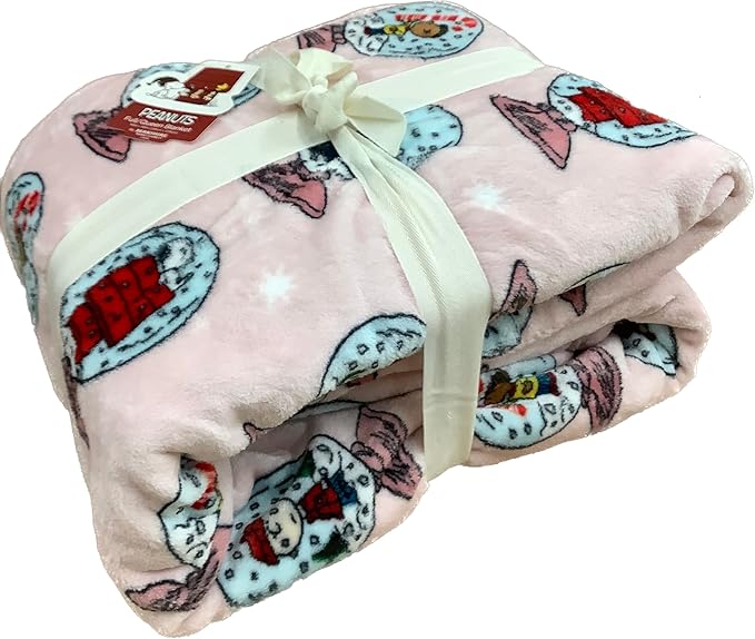 Berkshire Blanket & Home Co Peanuts Winter Blanket, Polyester (Light Pink - Characters in Snow Globes, Twin)
