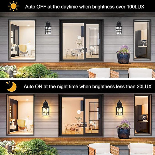 WIHTU 2-Pack Dusk to Dawn Outdoor Wall Lights, Sensor Exterior Light Fixtures, Porch Lights, Black Waterproof Wall Sconces, Outside Lighting for Garage, Front Door