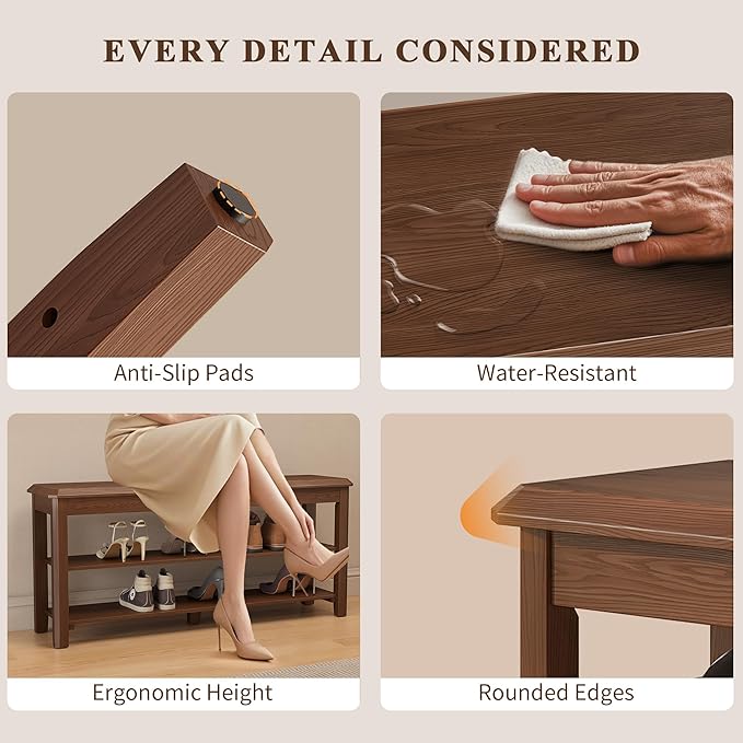 Shoe Rack for Front Door Entrance, Solid Wood Shoe Bench for Closet, Holds Up to 550lbs, Shoe Rack Bench for Entryway, Mudroom, Hallway