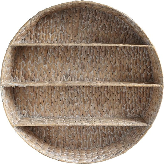 happimess WRK1000C Annulus 24.61" 3-Shelf Circular Handwoven Hyacinth Wall Rack, White Wash for Storage and Decoration in Bathroom, Bedroom, Living Room