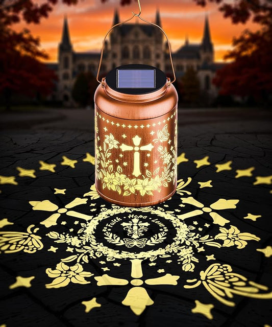 Solar Lanterns Outdoor Waterproof Decorative Garden Solar Lights Outdoor,Hanging Hollow Out Metal Ornaments Decor for Outside Lawn,Patio,Balcony,Yard Unique Gifts for Women Christian Cross