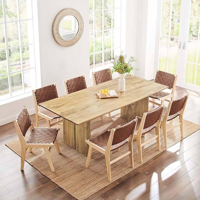 Modway Amistad 86" Solid Wood Modern Farmhouse Rectangular Dining Table in Oak