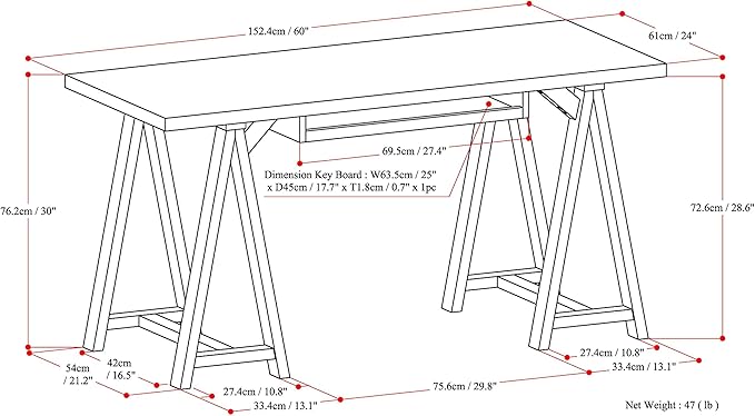 SIMPLIHOME Sawhorse Desk - 60 Inch Wide Solid Wood Writing Desk in Dark Chestnut Brown, Modern Industrial Home Office Computer Table for Workspace with Sawhorse Base and Integrated Keyboard Tray