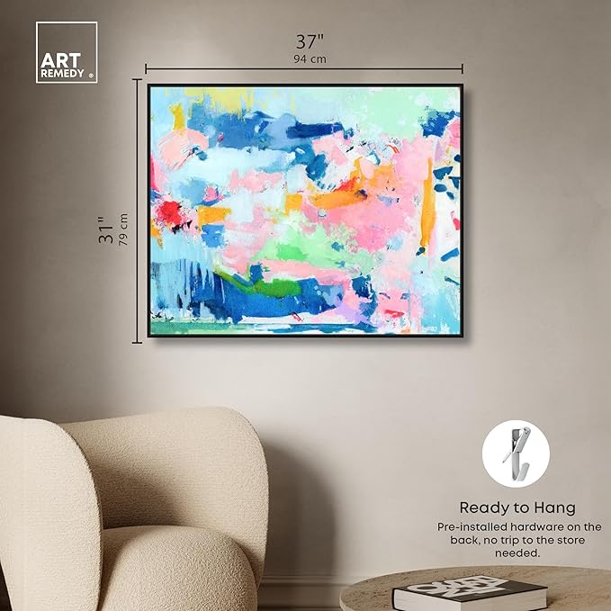Art Remedy Peaceful Haven Canvas Bright Colorful Abstract Wall Art, Black Frame, 36" x 30"