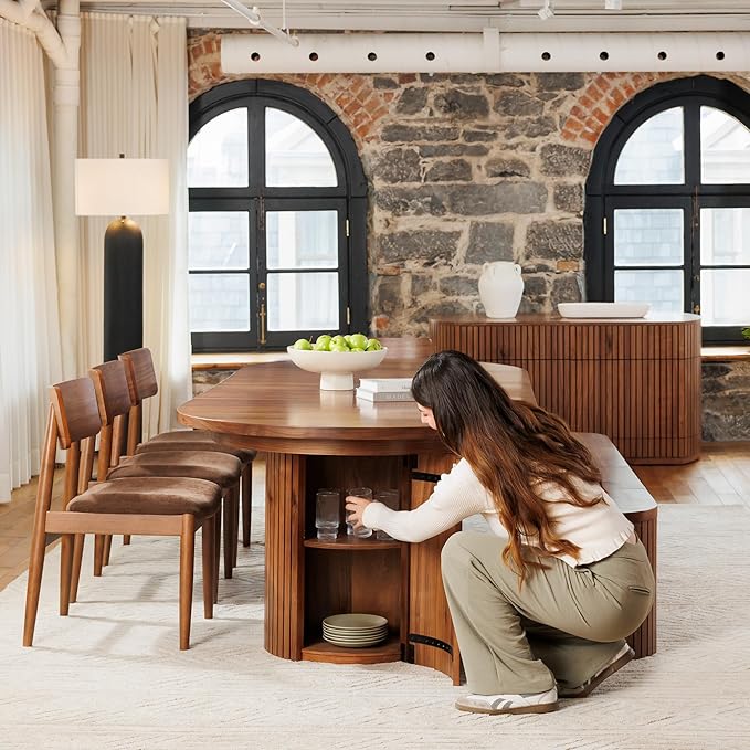 Transformer Table - Solid Wood Extendable Round Dining Table Set, Expandable Dining Table, Elegant and Functional Design, Perfect for Dining Room, Royal Brown (Table + Sideboard)