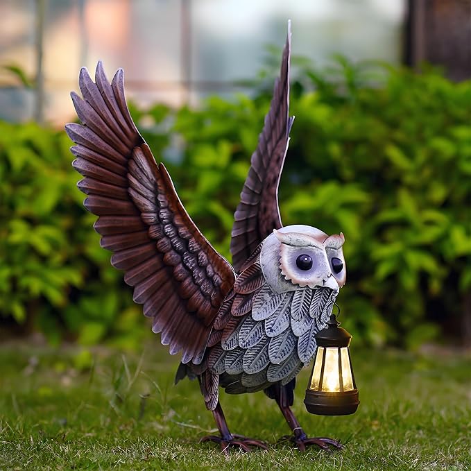 Goodeco Garden Owl Statue with Solar Lantern - 21" Large Elegant and Cute Owl Figurine for Home & Outdoor Use, Perfect Gardenning Gifts