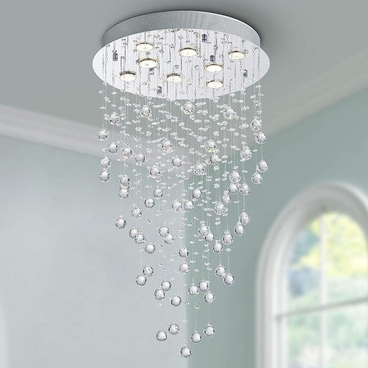 Bestier Modern Crystal Round Raindrop Chandelier Lighting Flush Mount LED Ceiling Light Fixture Pendant Lamp for Dining Room Bathroom Bedroom Livingroom 8 GU10 Bulbs Required 20 in Wide 34 inch High