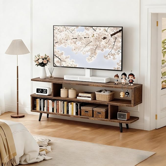 Lightdot TV Stand for TVs up to 45'', Modern Entertainment Center with Storage Open Shelf Large capacity for collection, Media Console Table for Living Room/Entrance/Sofa Cabinet, Easy Assembly- Amber