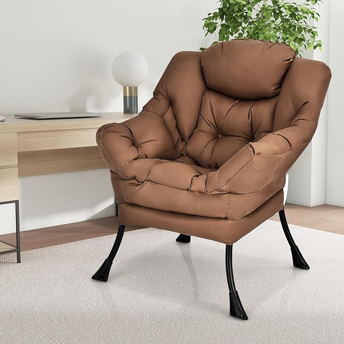 GORELAX Modern Lazy Chair,Upholstered Lounge Accent Chair, Single Leisure Sofa Chair with Armrests & Side Pocket, Comfy Reading Chair for Bedroom, Living Room, Dorm Room (Brown)