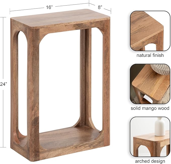 Kate and Laurel Dahl Modern Slatted Wooden Slim Side Table; 16 x 8 x 24; Natural Wood; Transitional Wood Narrow End Table for Use as Living Room Plant Stand or Small Bedroom Nightstand