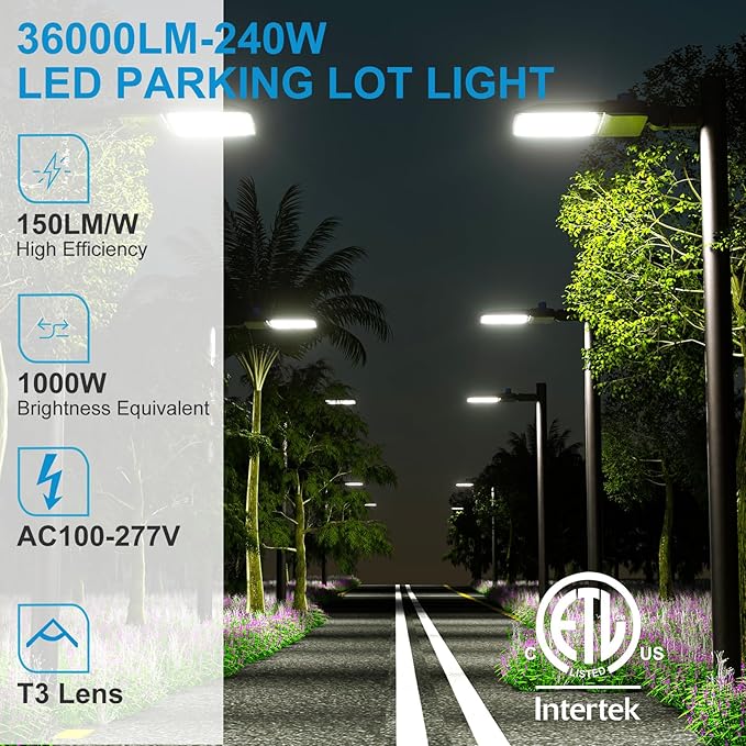 4Pack 240W LED Parking Lot Light (36000LM Eqv 1000W HID/HPS) 5000K SlipFitter Mount LED Pole Light with Dusk to Dawn Photocell IP65 Outdoor Area Lighting for Driveway/Yard-7Yrs Warranty