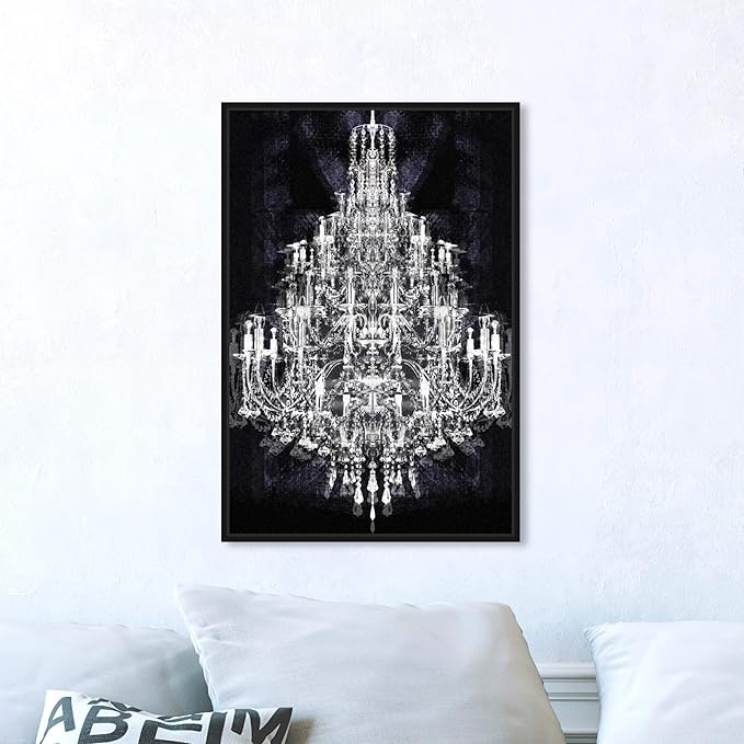 The Oliver Gal Artist Co. Fashion and Glam Framed Wall Art Canvas Prints 'Montecarlo Crystal' Chandeliers Home Décor, 16" x 24", White, Black