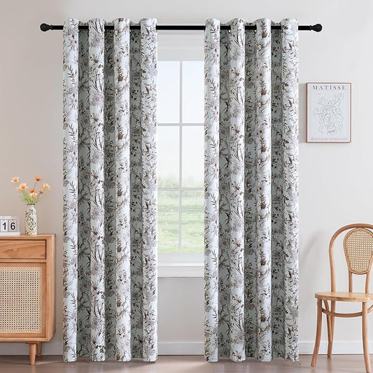H.VERSAILTEX Blackout Curtains 84 Inch Length 2 Panels Set Floral Print Curtain Drapes for Living Room Thermal Insulated Grommet Window Curtains for Bedroom - French Jouy Flora in Macchiato