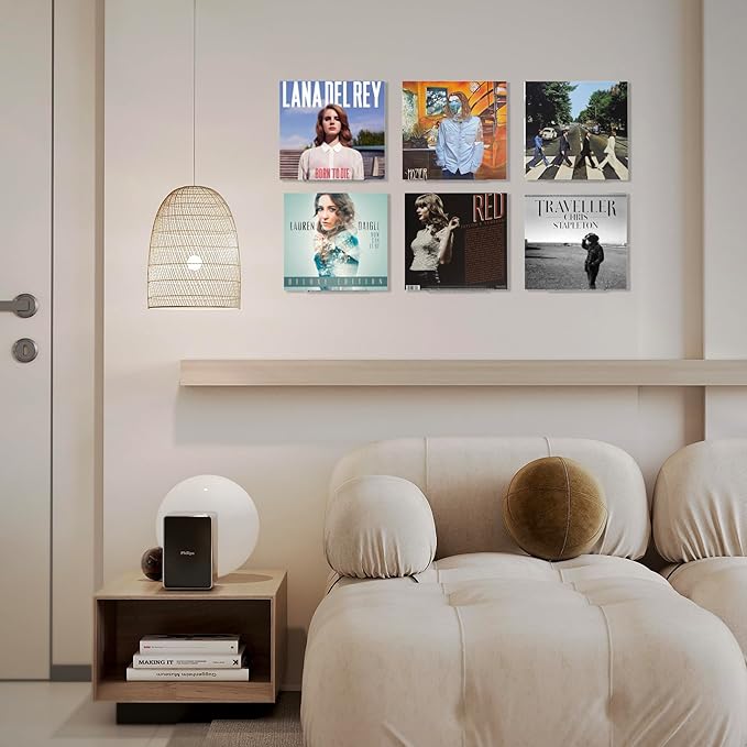 Clear Vinyl Record Shelf Wall Mount 8 Pack 7 Inch, Acrylic Vinyl Album Holder Display, CD shelf, Album Frame Organizer, Kids Bookshelf, Floating Wall Shelf in Home Office and Record Store