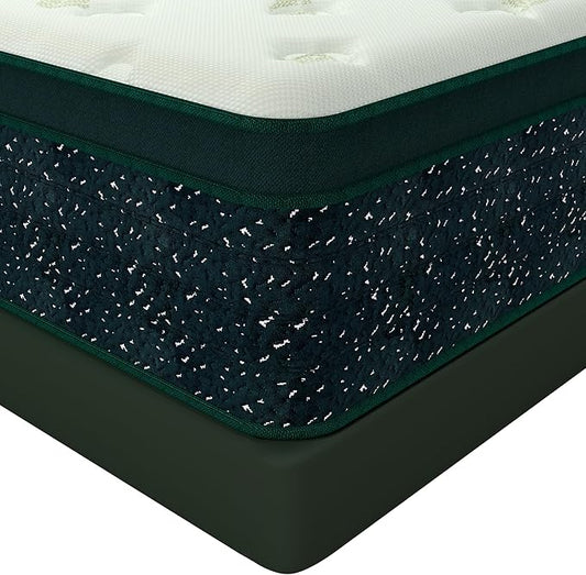 12 inch Queen Mattress,Hybrid Mattress in a Box,Queen Size Gel Memory Foam Mattress Individually Pocket Springs Pressure Relief & Motion Isolation CertiPUR-US Certified,Green