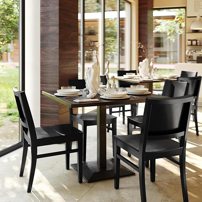 Flash Furniture Naples Commercial Solid Wood Dining Chair, Curved Backrest, Sturdy Mortise and Tenon Construction, Black