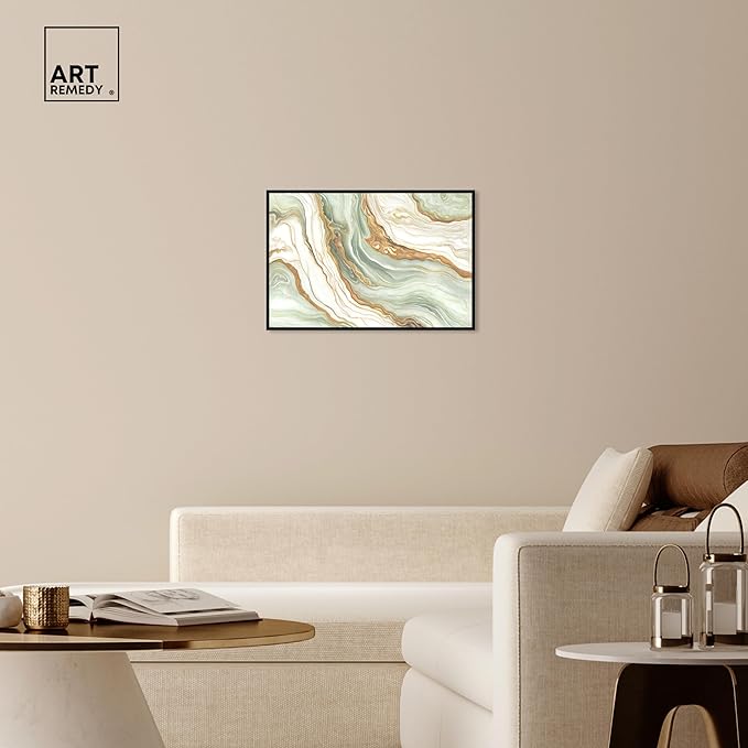 Art Remedy Green And Gold Framed Mineral, Agate & Geode 1 Piece Canvas Wall Art, 31" x 21", Black Frame