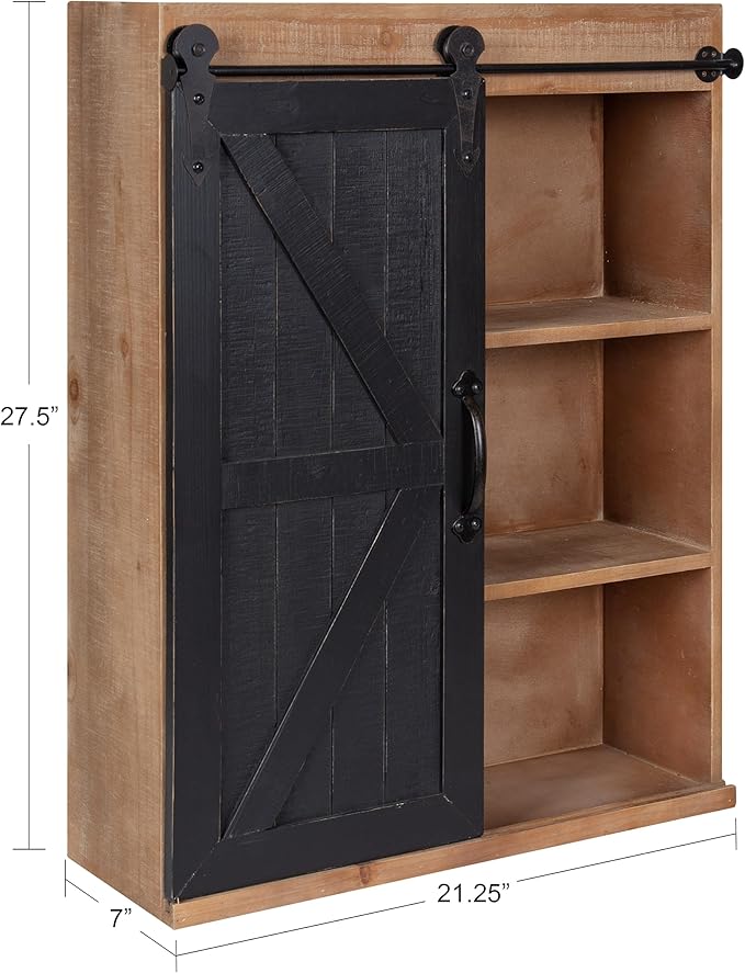 Kate and Laurel Cates Rustic Wall Cabinet; 22 x 28; Black and Rustic Brown; Farmhouse Wall-Mounted Storage Cabinet