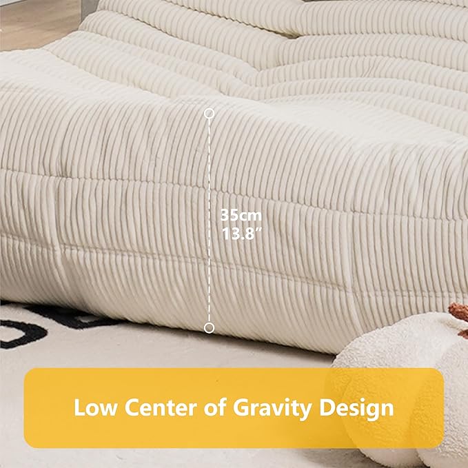 N&V Fireside Three Seater Sofa, Mid Century Armless Twin Size Floor Lounge Chair, Soft Premium Corduroy Floor Sofa, Accent Chair for Living Room, Bedroom (Frost Grey)