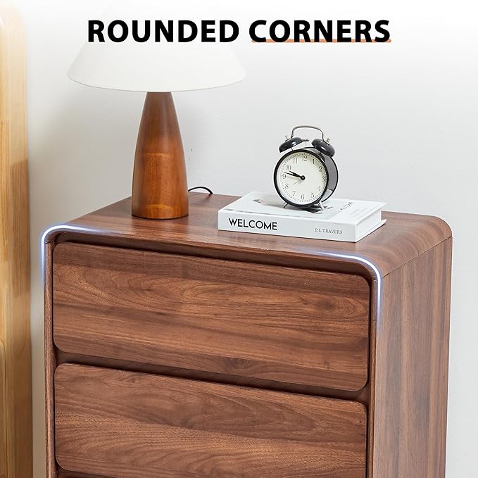 AVZEAR Set of 2 Modern 3 Drawer Dresser for Bedroom, Wooden Dresser Chest of Drawers, Handle Free & Curved Profile Design, Mid Century 3 Drawer Nightstand for Living Room, Walnut