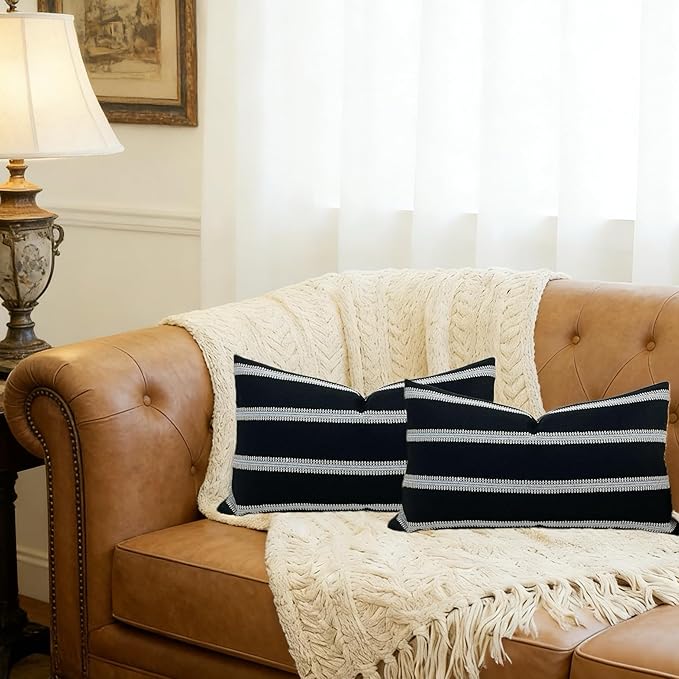Slow Cow Pack of 2 Rectangular Patchwork Decorative Throw Pillow Cover Cushion Cover for Couch Sofa 12 x 20 inches